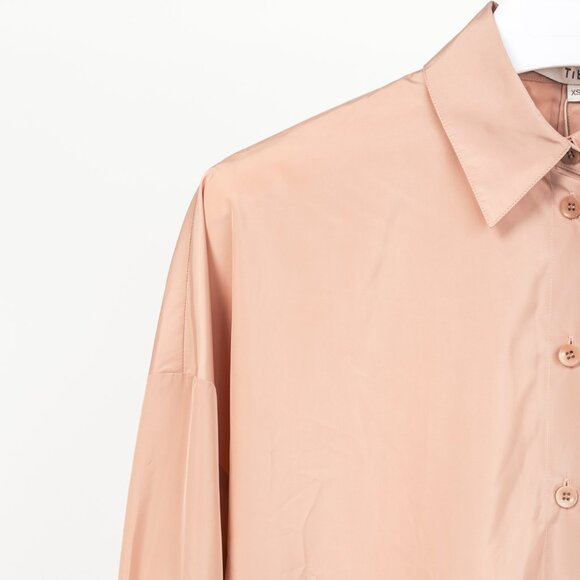 Tibi Toffee Italian Sporty Nylon Cocoon-Back Buttoned Shirt - Picture 5 of 10